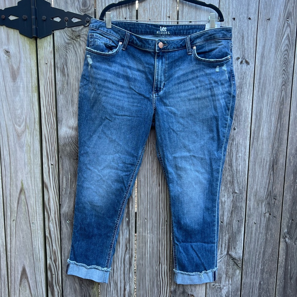 LEE RIDERS Indigo fringe cuff boyfriend distressed Denim Jeans 18M NWT NEW